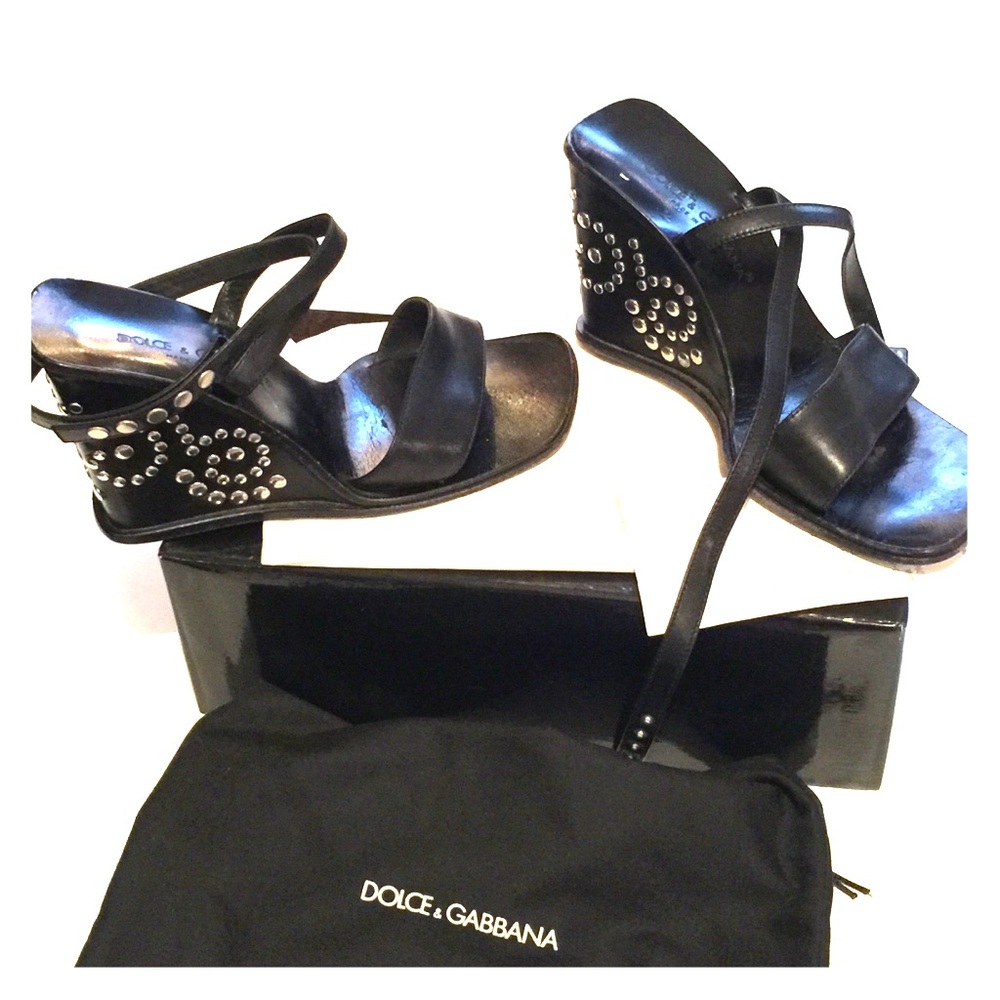 Vintage Dolce Gabbana black leather studded wedges
